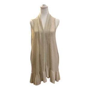 Pleione Sleeveless Open Front Ruffle Hem Vest in Beige